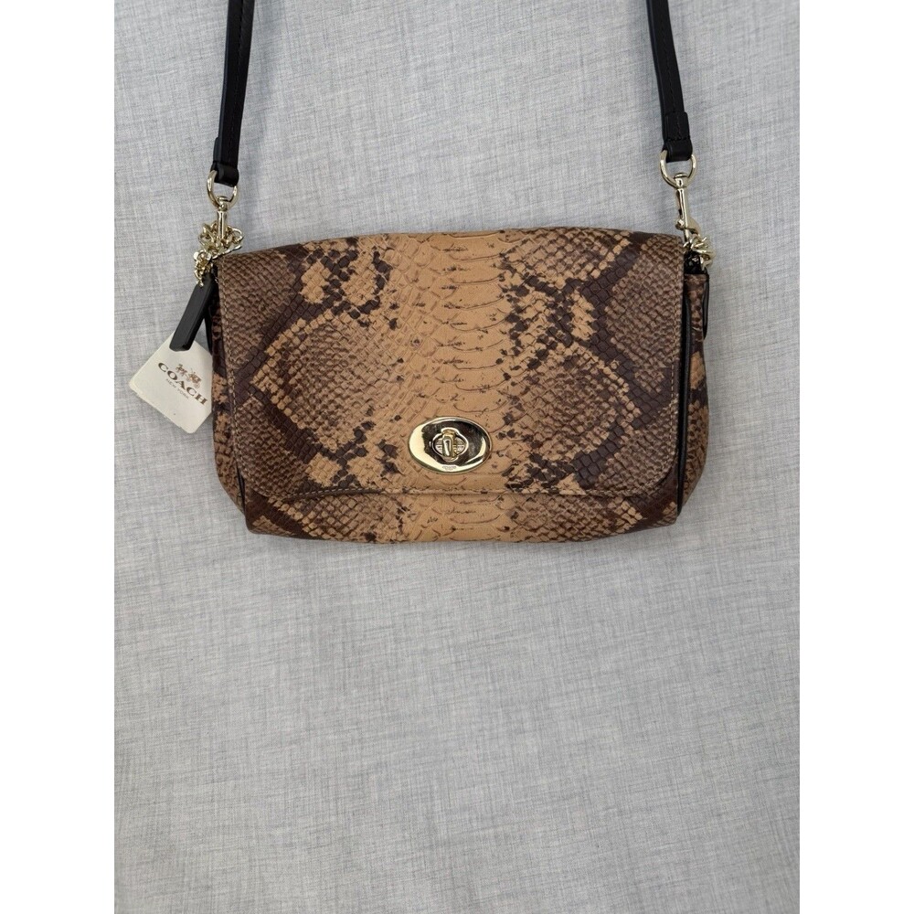 COACH Mini Ruby Brown Snake Print Leather Crossbody Bag #F35555 NEW